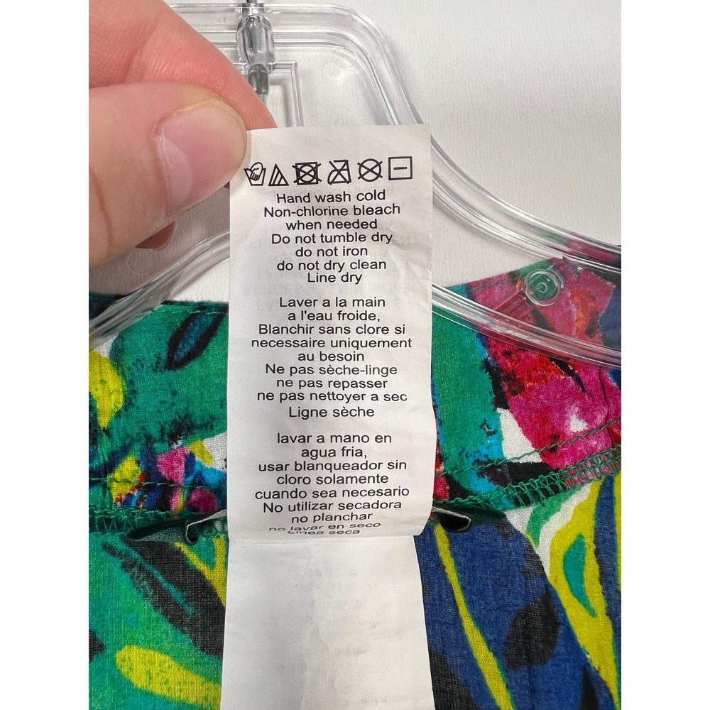 Lauren Tropical Leaf Cotton Faux Wrap Mini Dress Colorful Resortwear Medium - Picture 4 of 7